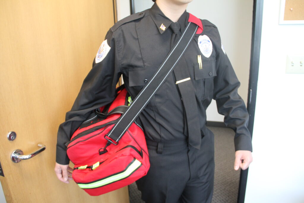 healthcare-security-officer A healthcare security officer responding to an emergency