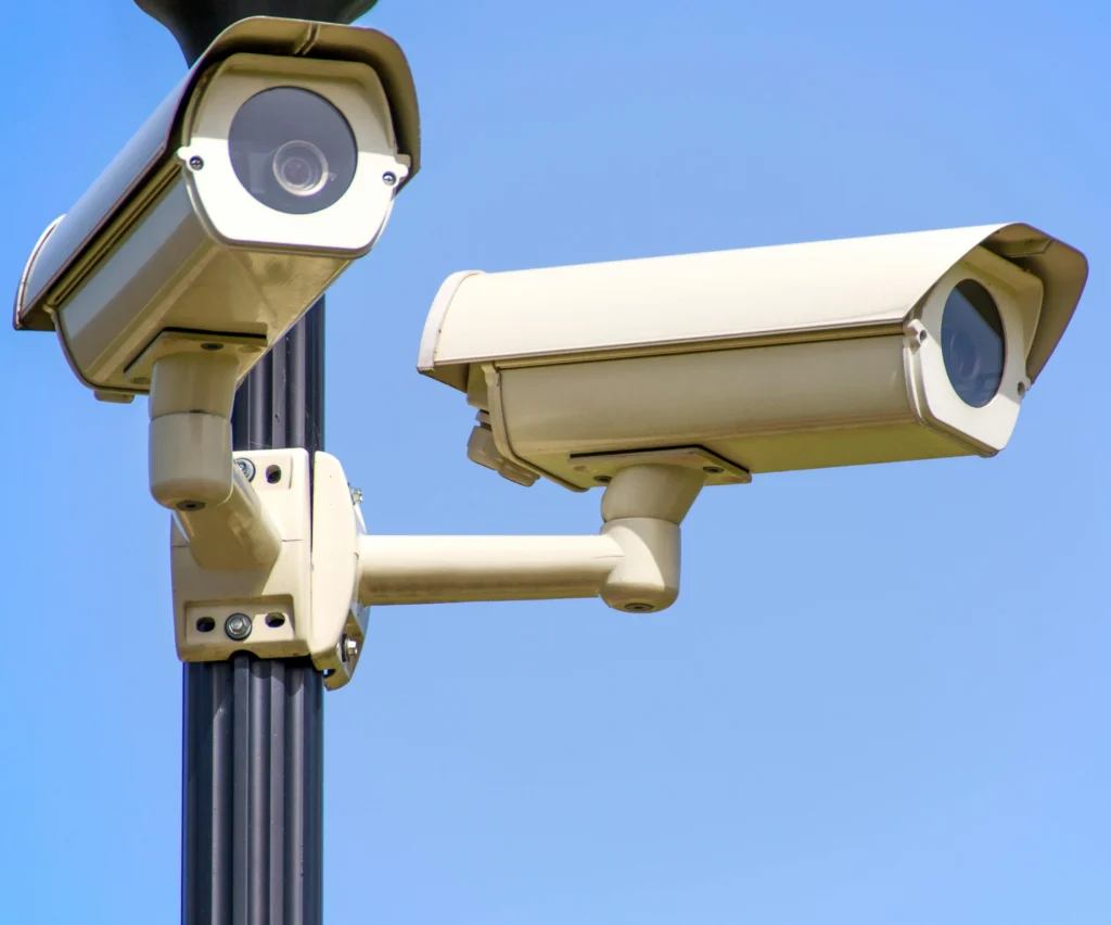 Two outdoor cameras used for remote video surveillance purposes