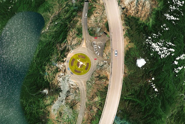 An overhead view of a highway