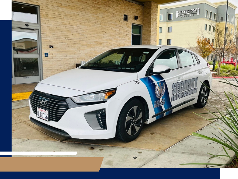 Security patrol car used by Peralta Defense for security enforcement and public safety.